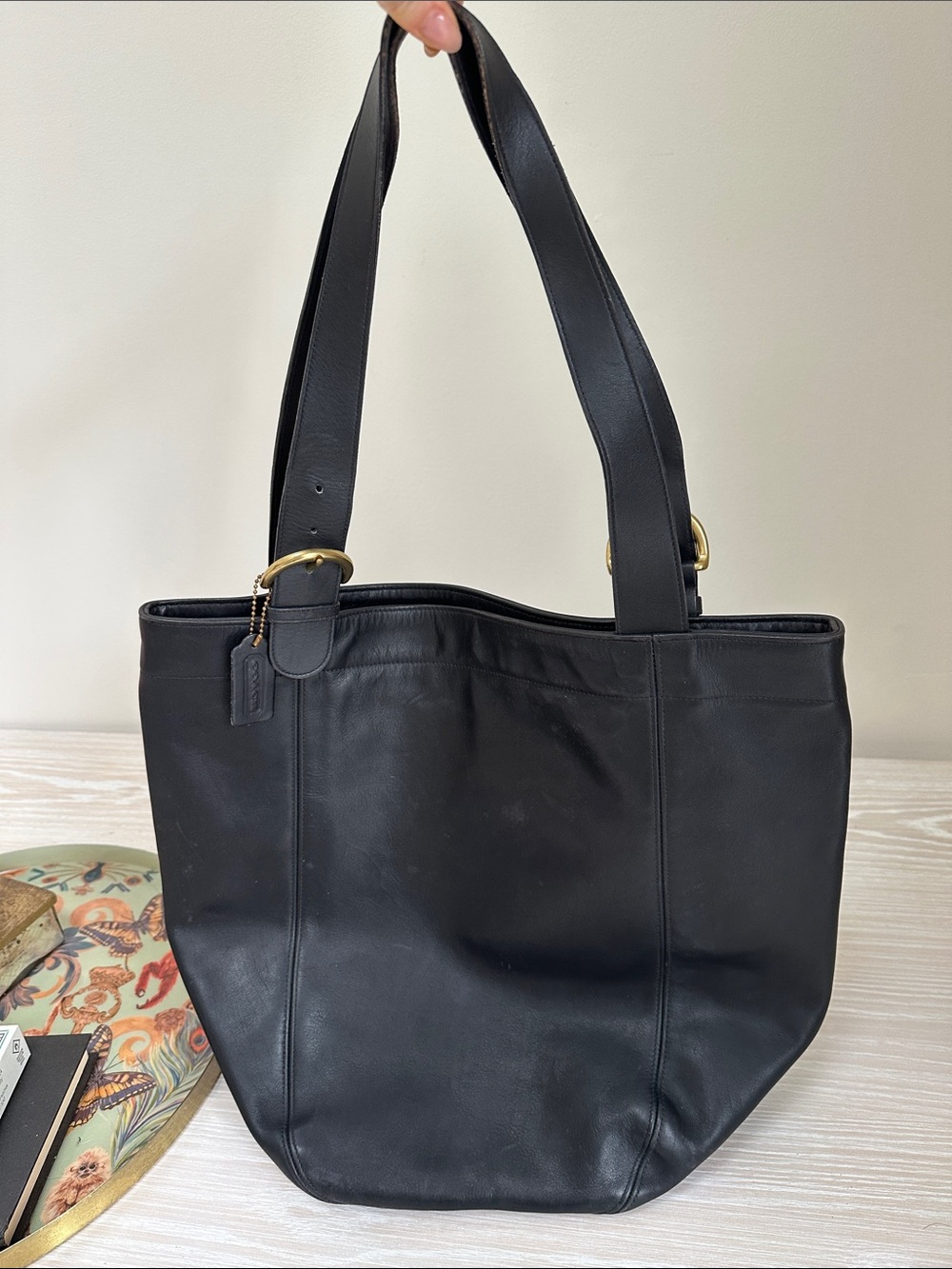 Coach Vintage Black Leather Soho Duffle Tote 4082 with Gold Hardware